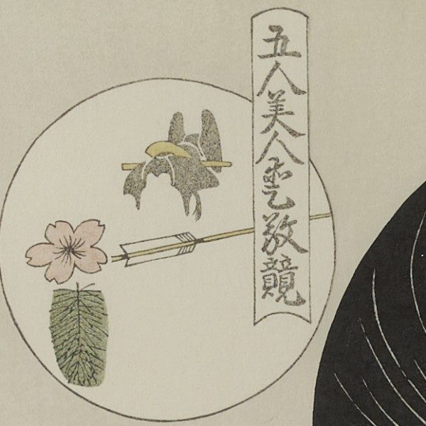 Kitagawa Utamaro, Comparing the Charms of Five Beauties: Hanazuma of the Hyogoya House Woodblock Print, with frame